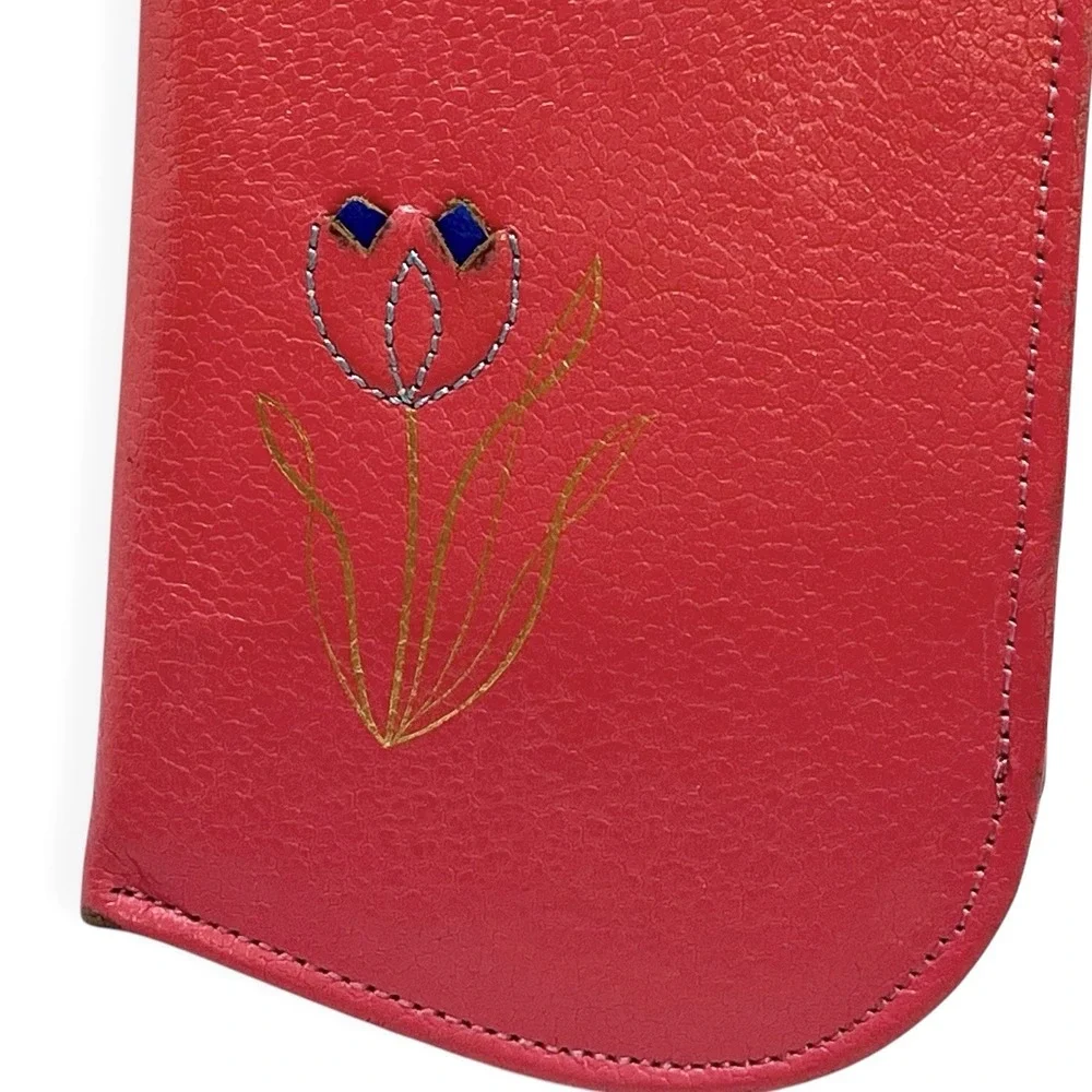 Vintage Coral PRINCESS GARDNER Leather Eyeglass Case Glasses Holder Tulip Floral